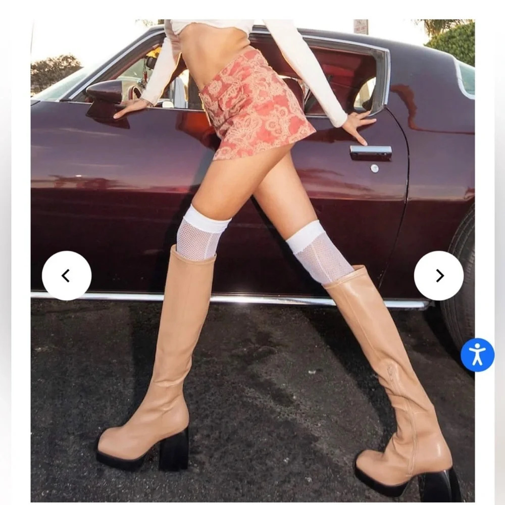 Jeffrey Campbell Dauphin Over The Knee Tan Boots Square Toe Platform Heel 8.5 - Picture 4 of 13